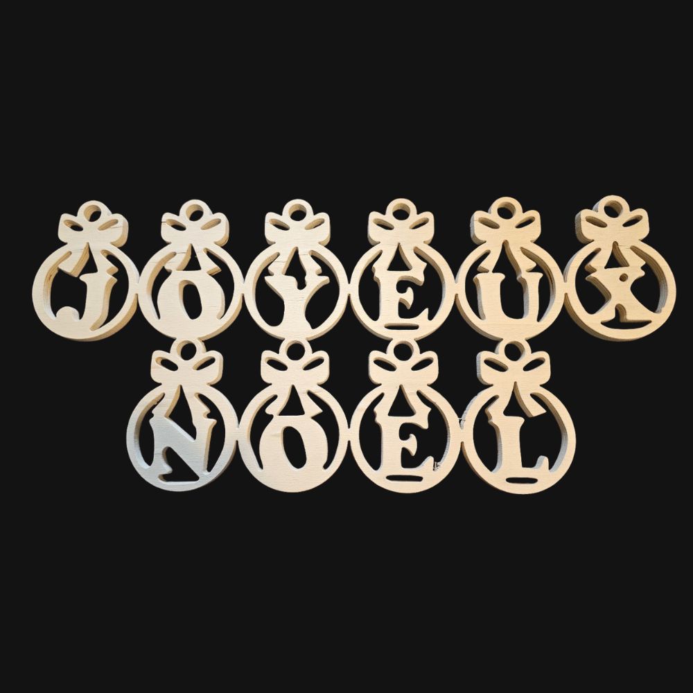 Décoration sapin lettres bois Joyeux Noël