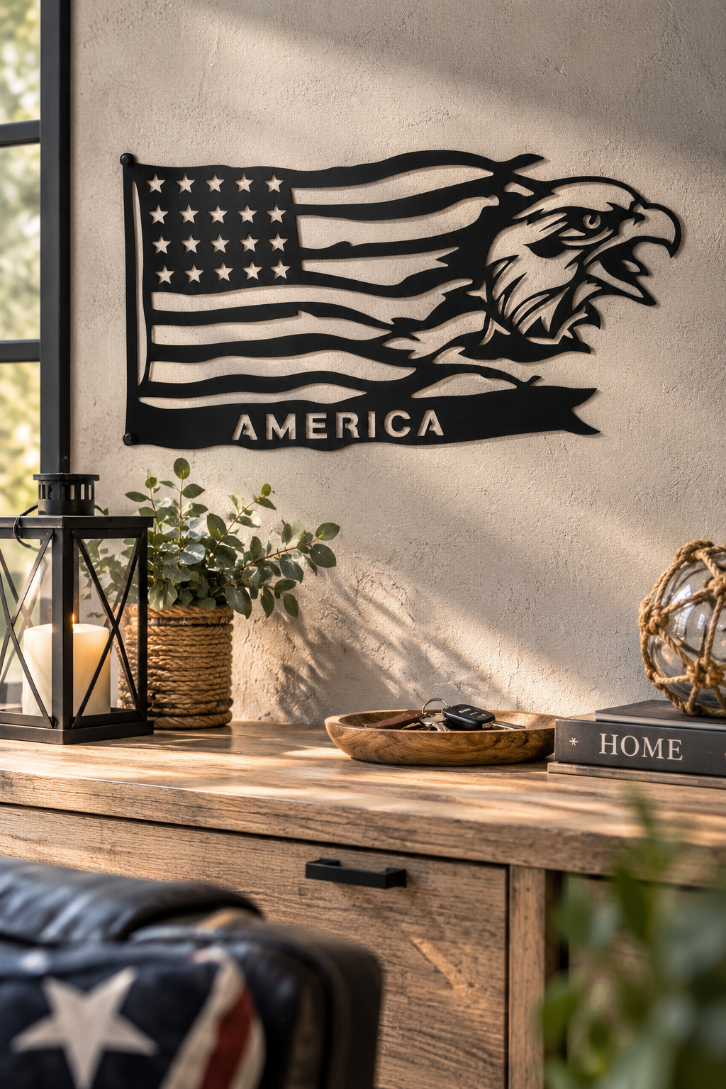 Décoration murale Drapeau Américain & Aigle en Métal