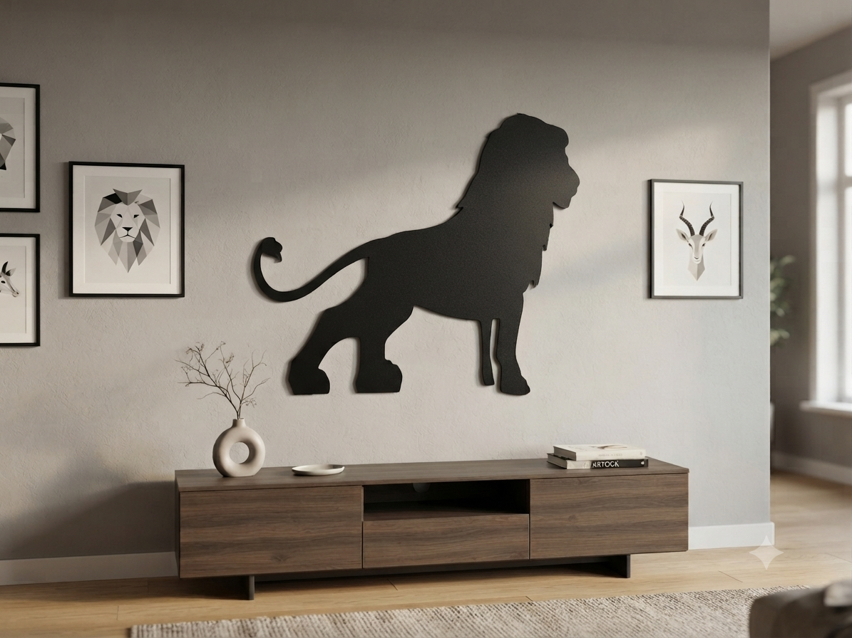 Plaque Lion Silhouette Métal Noir personnalisable