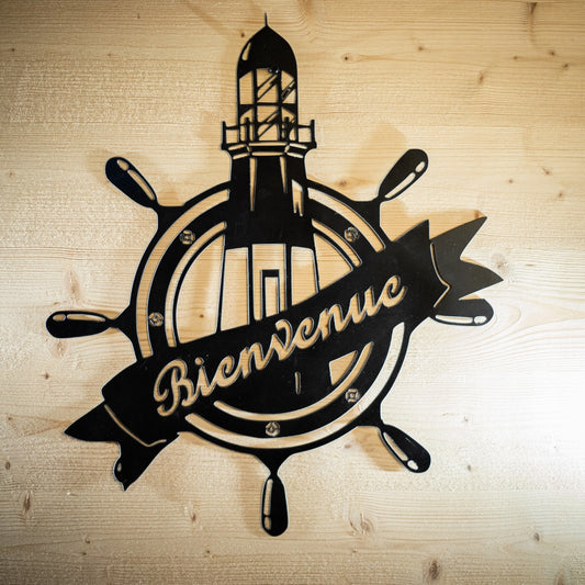 Plaque Décorative Phare & Barre à Roue "Bienvenue"
