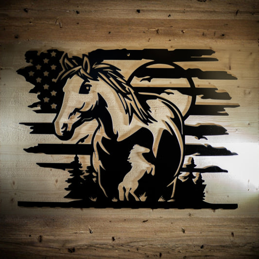 Plaque Murale Cheval Drapeau Américain