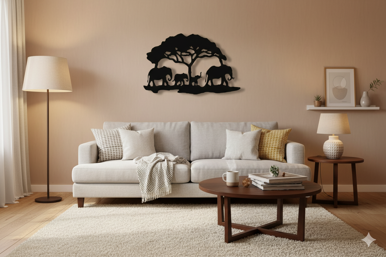 Plaque Décorative Famille Éléphants