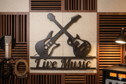 Décoration murale Guitares Croisées "Live Music" à personnaliser